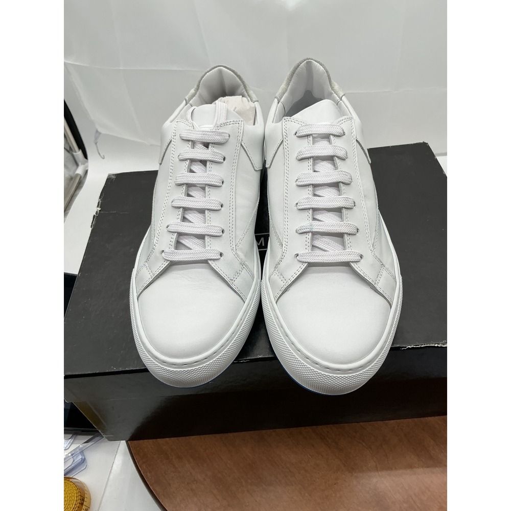 Uri Minkoff Jared‎ Mens White Leather Low Top Sneakers Suede Trim Blue Sole 8